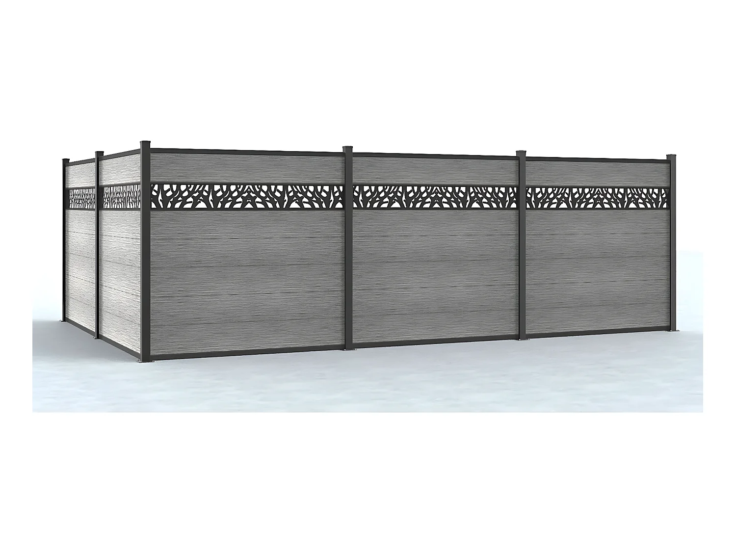 Clôture à enterrer H 181 cm - Kit 7 lames en composite avec décor + 2 poteaux gris clair - ENOLA