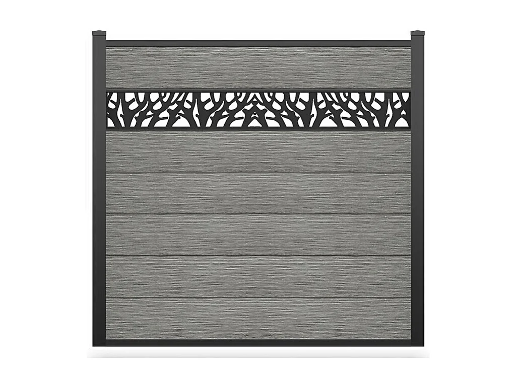 Clôture à enterrer H 181 cm - Kit 7 lames en composite avec décor + 2 poteaux gris clair - ENOLA