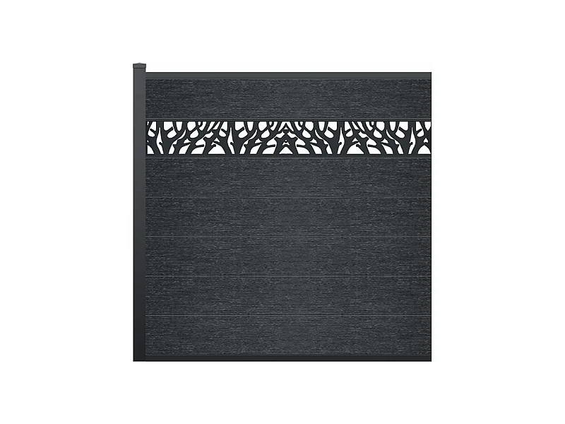 Ingraafbare omheining H181 cm - Set 7 composietplaten met decoratie + 1 antracietkleurige paal - ENOLA