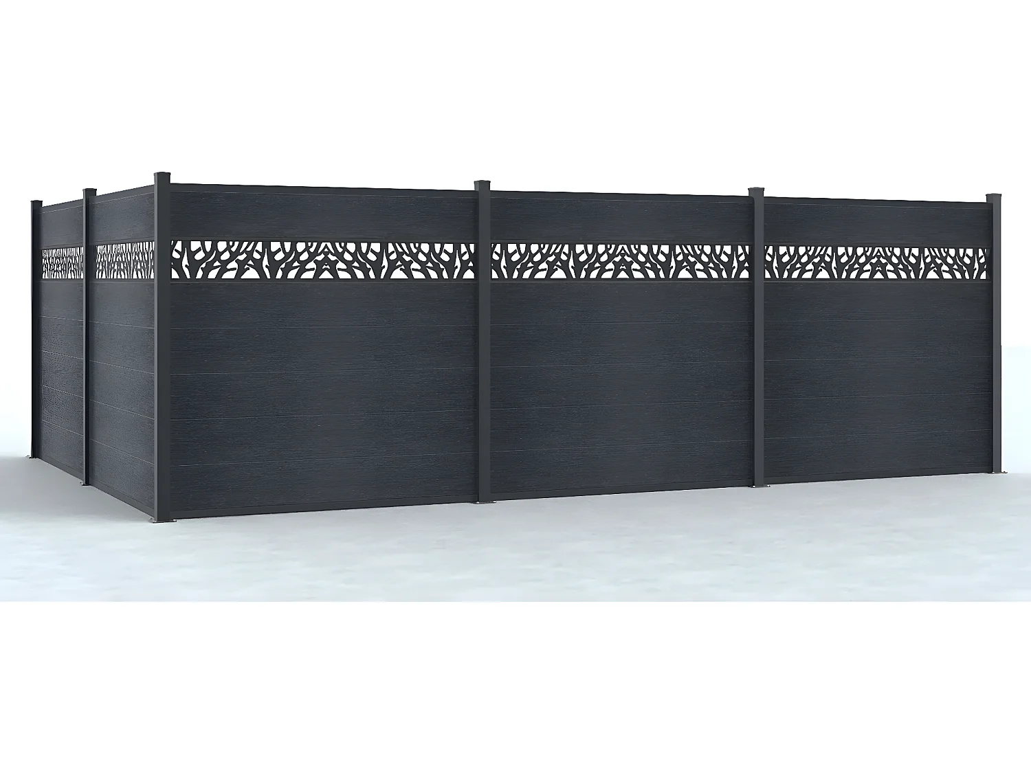 Clôture à enterrer H 181 cm - Kit 7 lames en composite avec décor + 1 poteau anthracite  - ENOLA