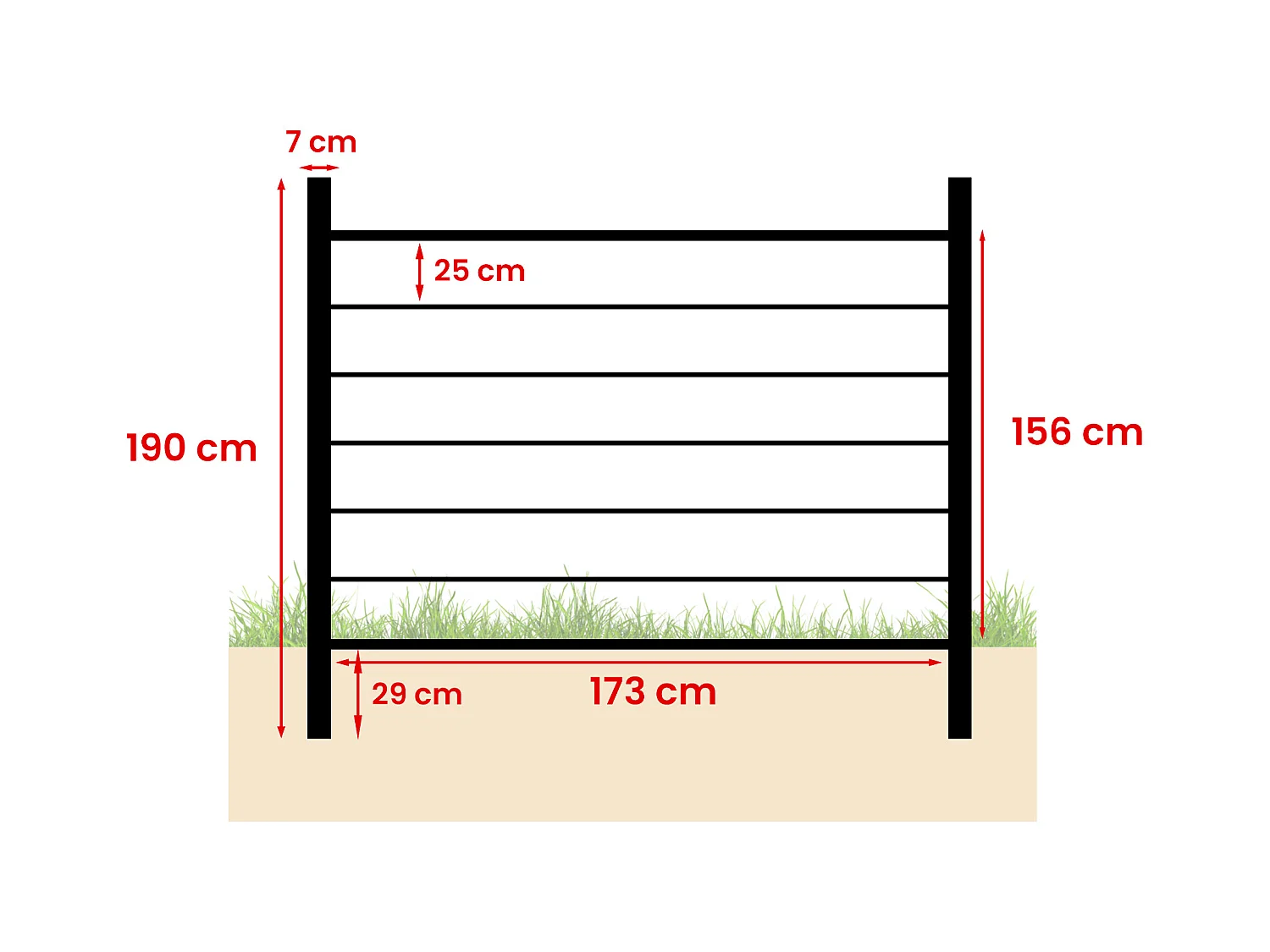 Ingraafbare omheining H156 cm - Set 6 composietplaten + 2 antracietkleurige palen - ENOLA