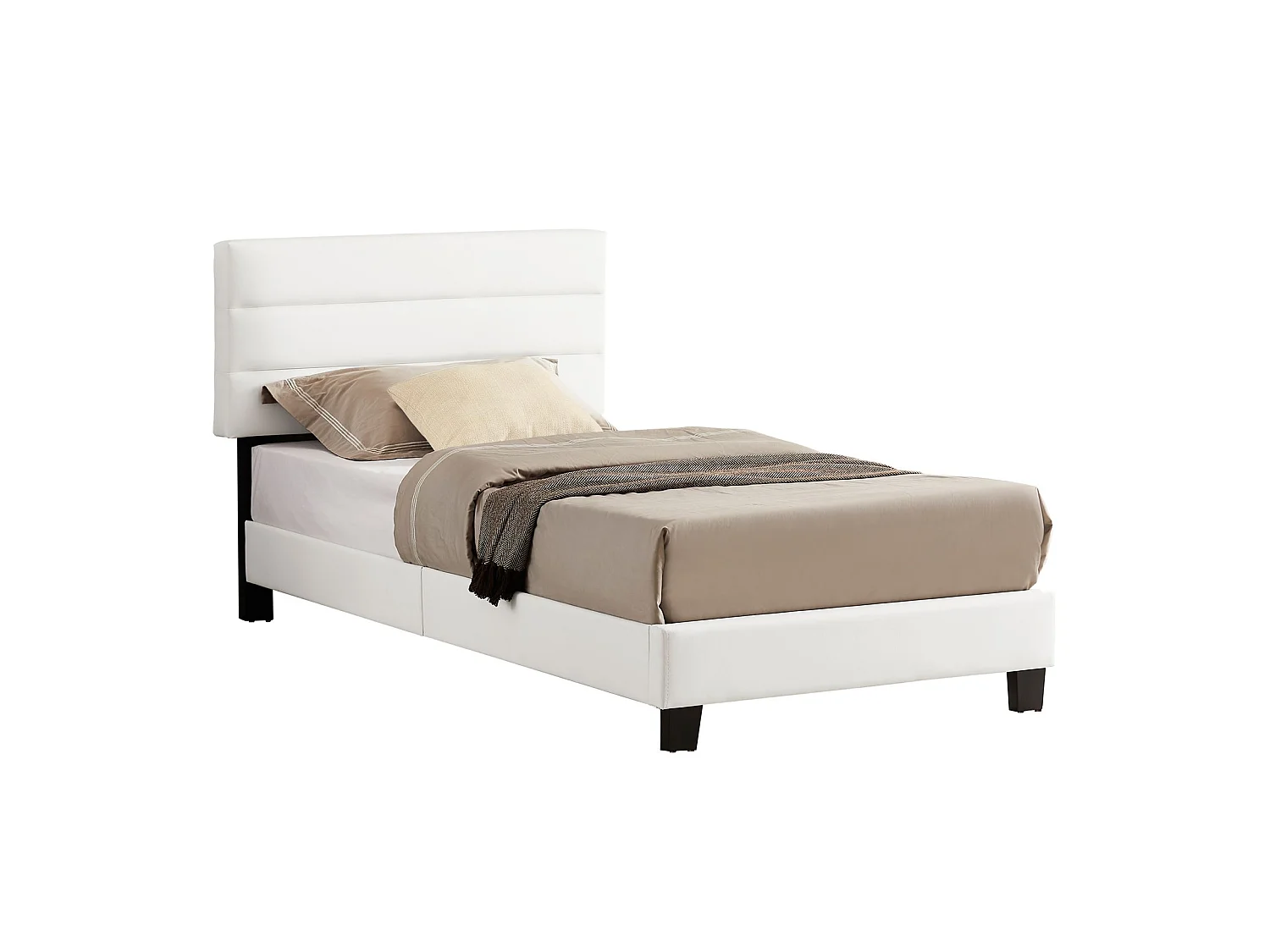 Lit 1 place HUDSON 90x190 cm avec sommier, lit simple pour enfant ou adulte, hauteur réglable, lit en synthétique blanc