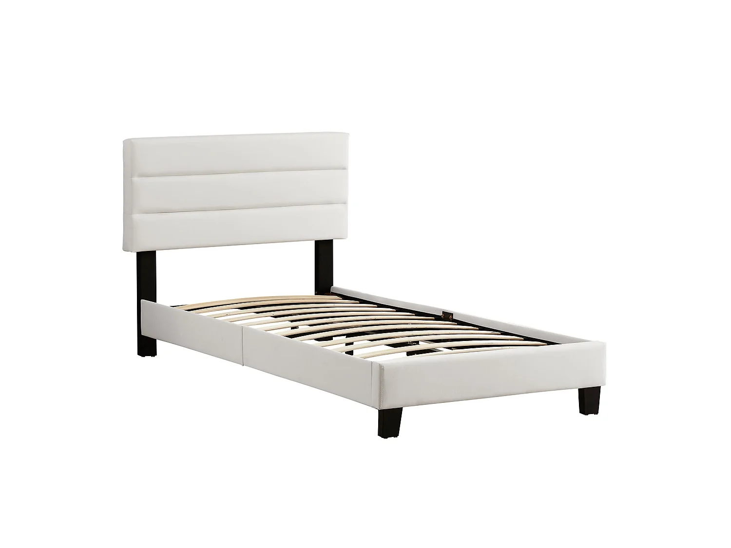 Lit 1 place HUDSON 90x190 cm avec sommier, lit simple pour enfant ou adulte, hauteur réglable, lit en synthétique blanc