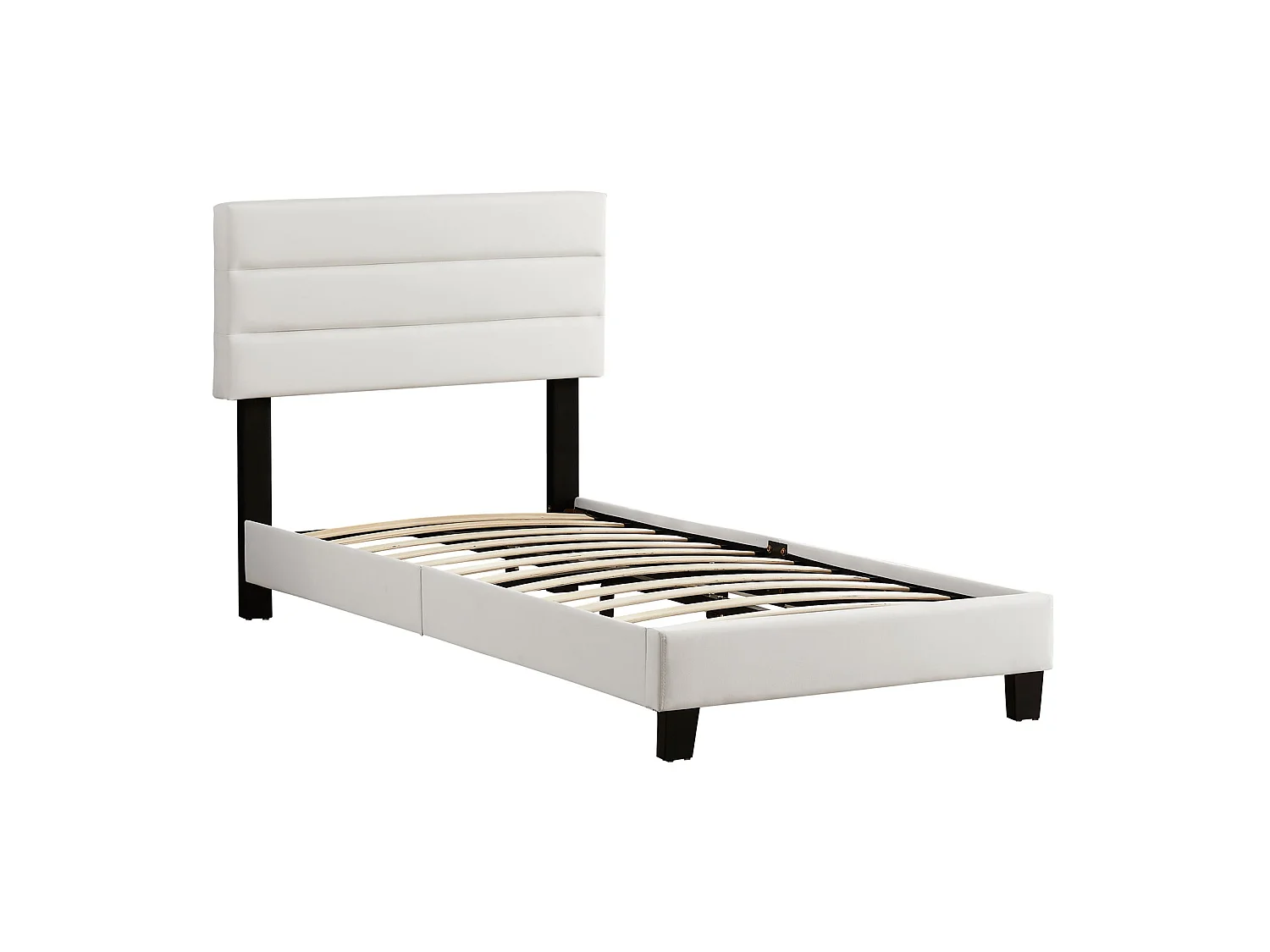 Lit 1 place HUDSON 90x190 cm avec sommier, lit simple pour enfant ou adulte, hauteur réglable, lit en synthétique blanc