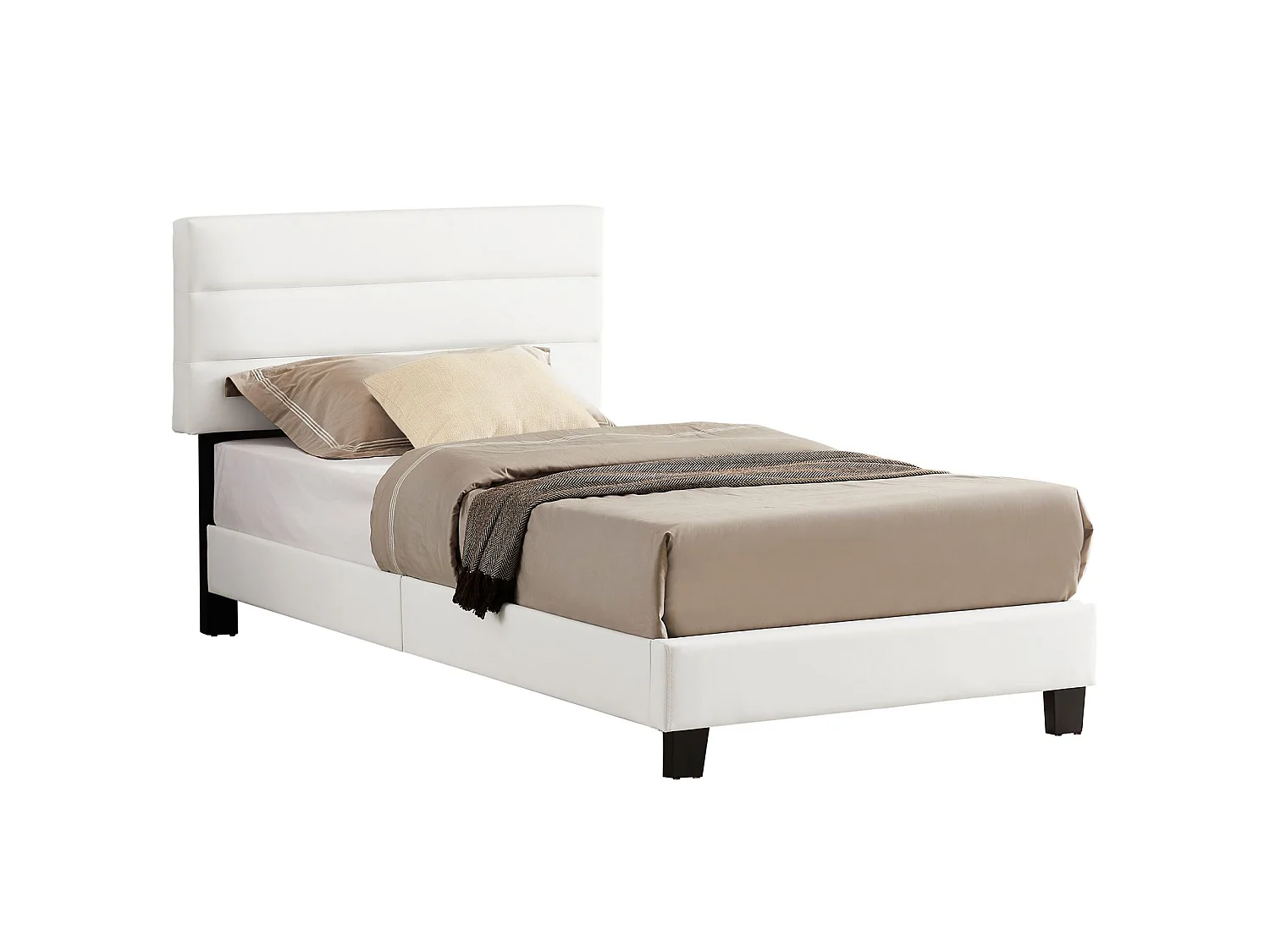 Lit 1 place HUDSON 90x190 cm avec sommier, lit simple pour enfant ou adulte, hauteur réglable, lit en synthétique blanc