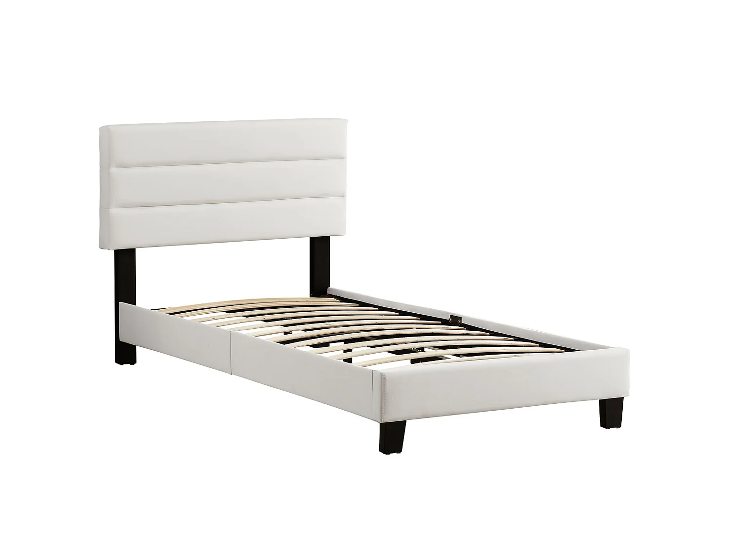 Lit 1 place HUDSON 90x190 cm avec sommier, lit simple pour enfant ou adulte, hauteur réglable, lit en synthétique blanc