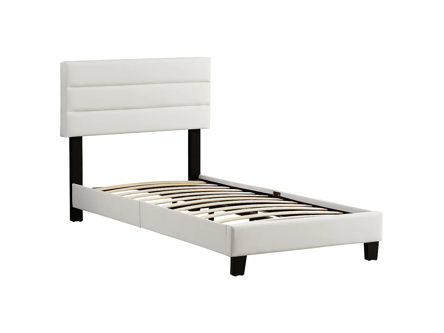 Lit 1 place HUDSON 90x190 cm avec sommier, lit simple pour enfant ou adulte, hauteur réglable, lit en synthétique blanc