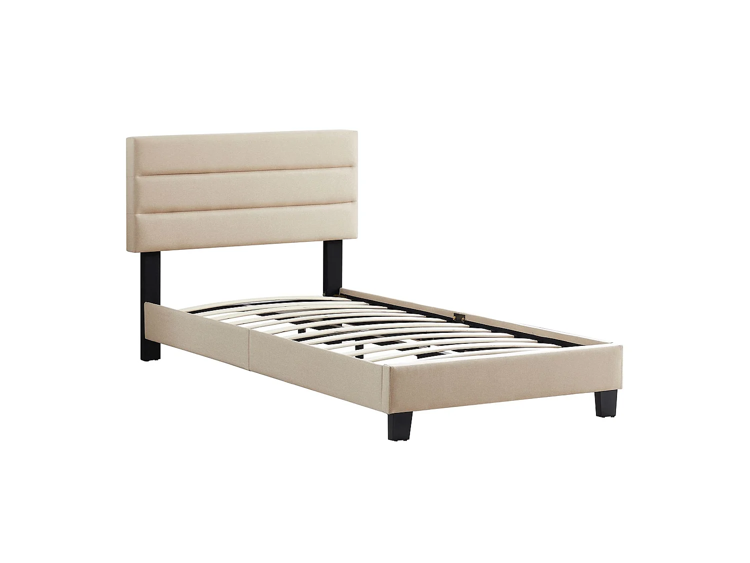 Lit 1 place FLORIDA 90x190 cm avec sommier, lit simple pour enfant ou adulte, hauteur réglable, lit en tissu beige