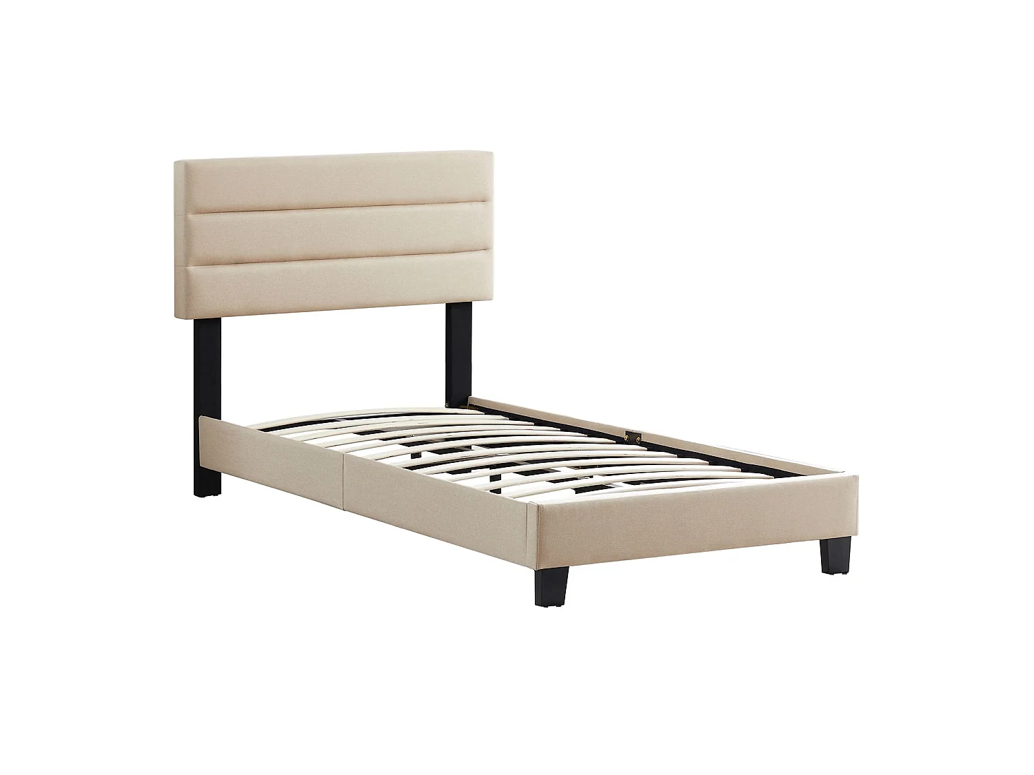 Lit 1 place FLORIDA 90x190 cm avec sommier, lit simple pour enfant ou adulte, hauteur réglable, lit en tissu beige