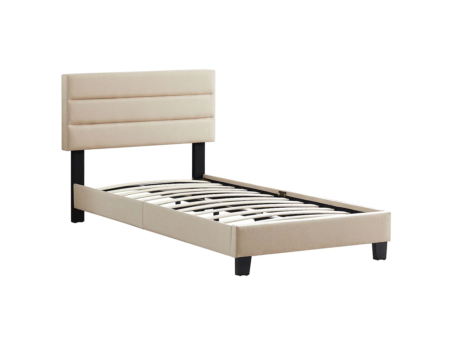 Lit 1 place FLORIDA 90x190 cm avec sommier, lit simple pour enfant ou adulte, hauteur réglable, lit en tissu beige