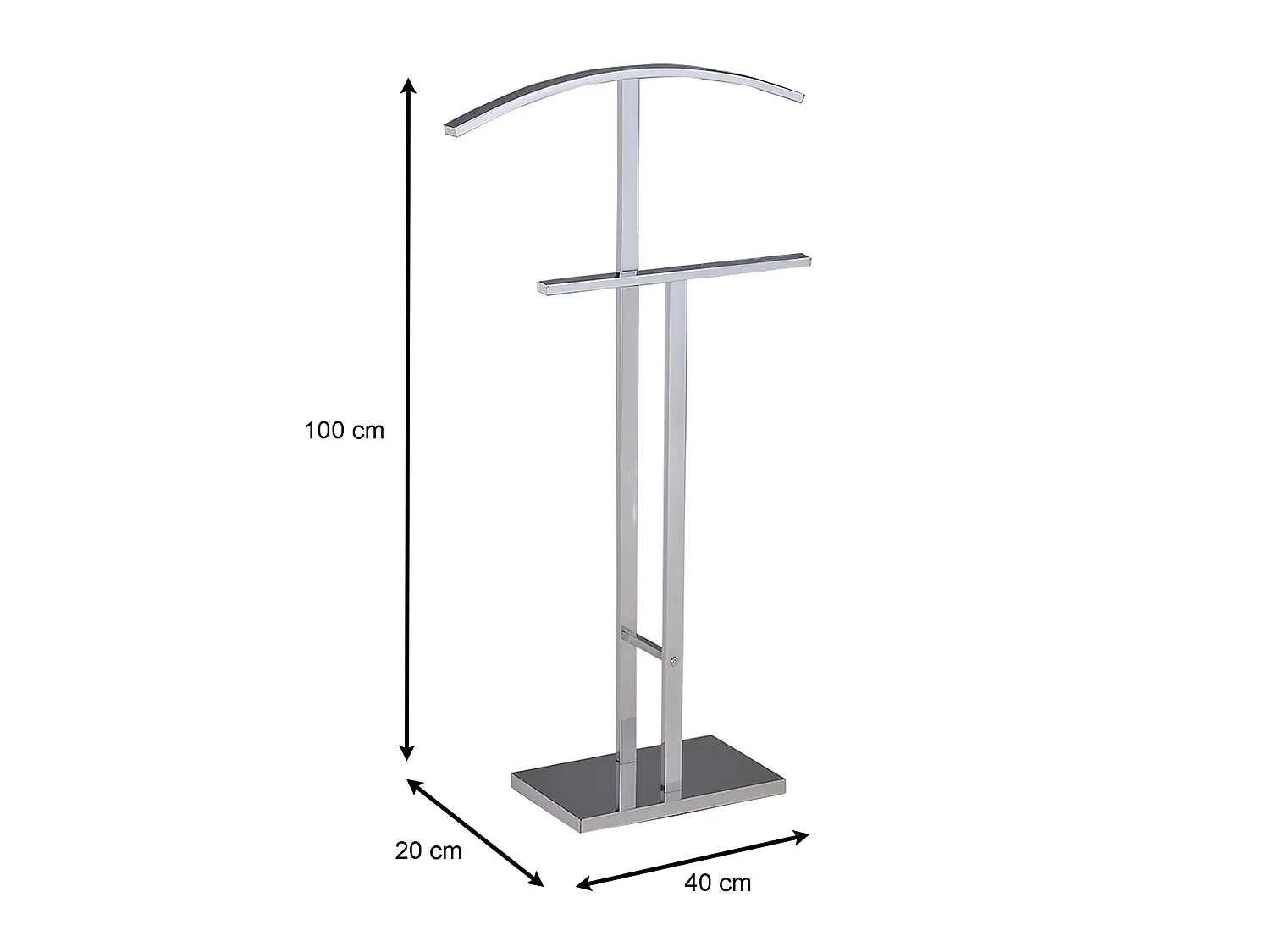 Valet de chambre SCOTT chevalet de nuit avec cintre et portant pour vêtements, socle rectangulaire et tubes en métal chromé
