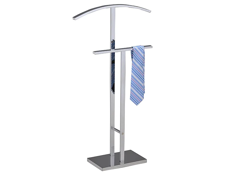 Valet de chambre SCOTT chevalet de nuit avec cintre et portant pour vêtements, socle rectangulaire et tubes en métal chromé