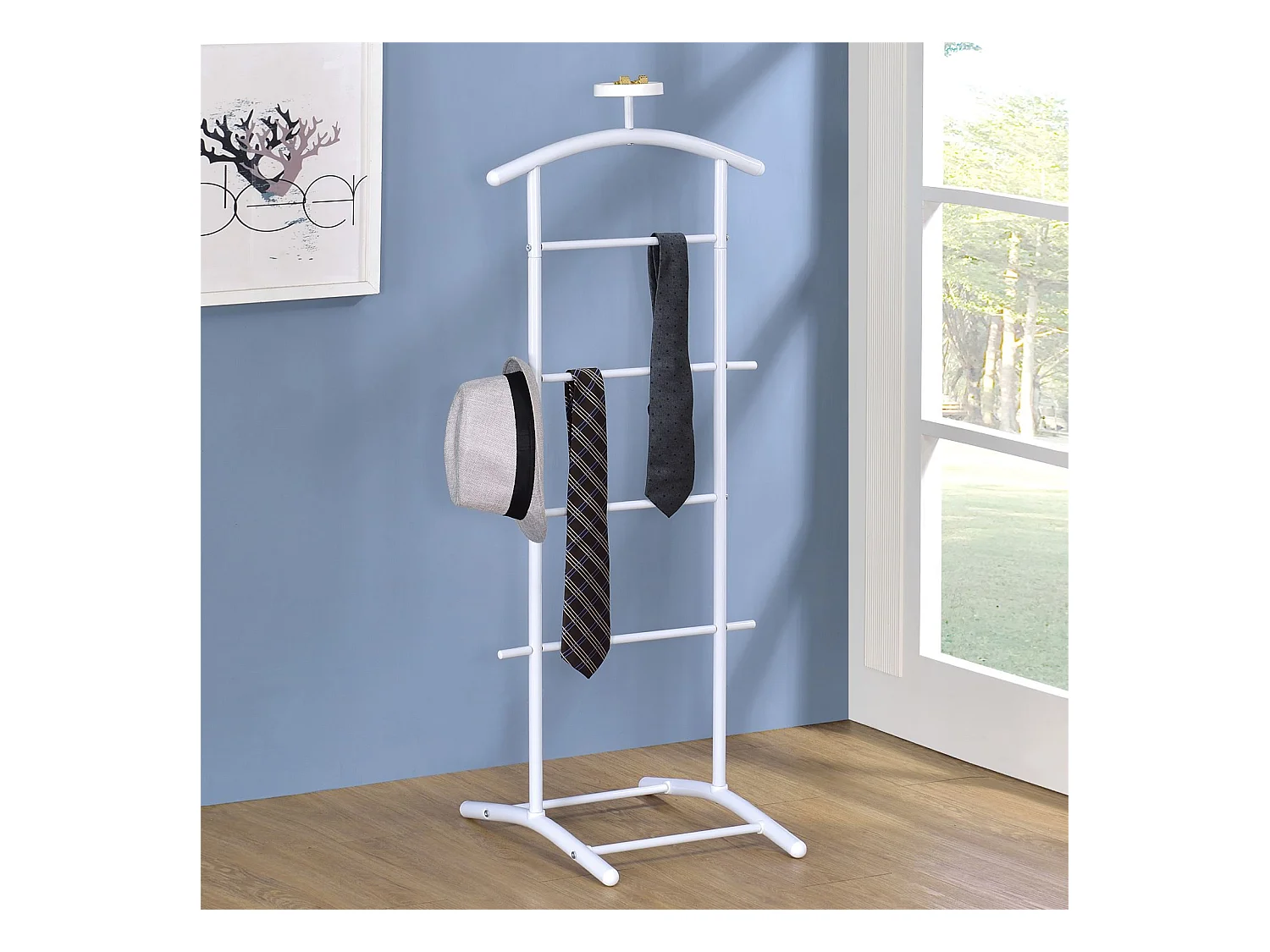 Valet de chambre ATRIX chevalet de nuit portant pour vêtements, struture en métal laqué blanc