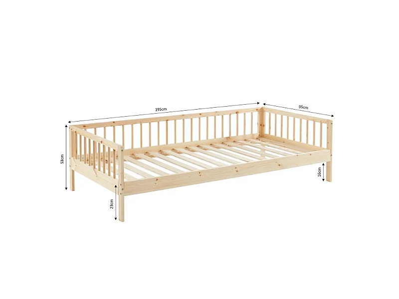 Lit enfant LOU  pin massif  90x190 sommier inclus