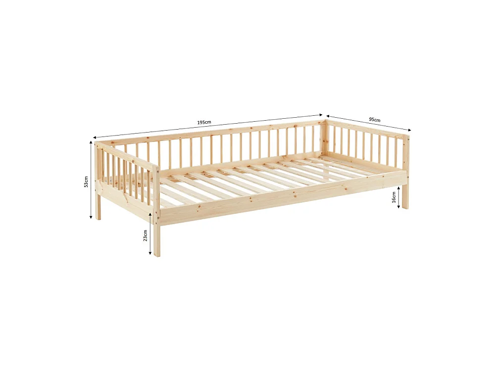 Lit enfant LOU  pin massif  90x190 sommier inclus