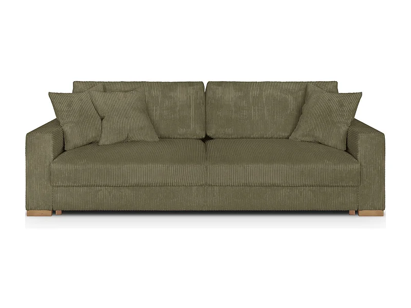 Canapé convertible 3 places en velours côtelé vert kaki - Robin