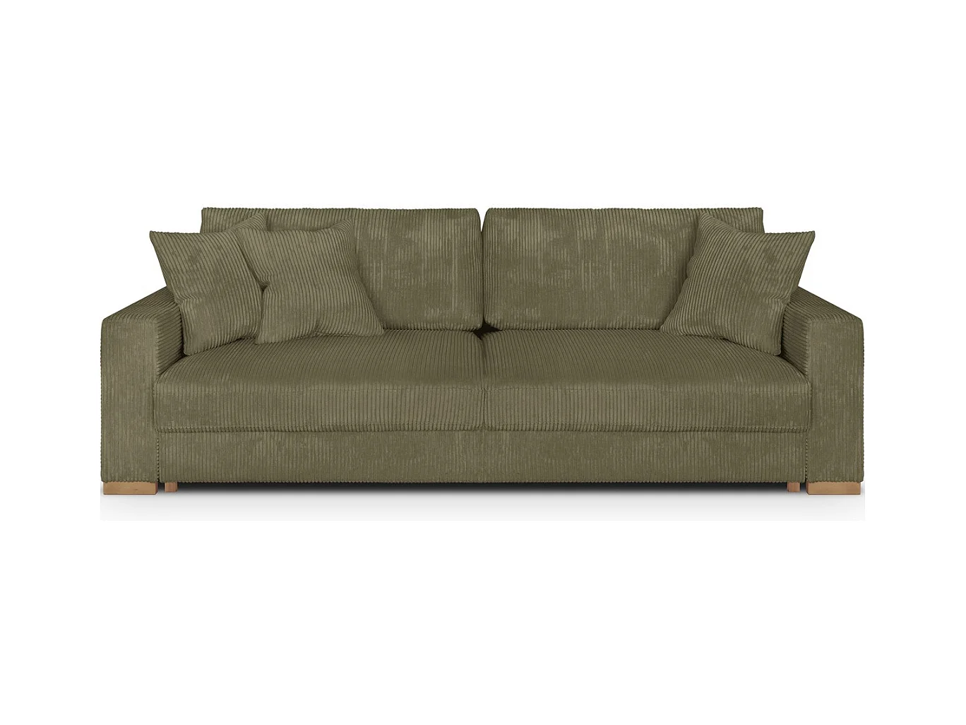 Canapé convertible 3 places en velours côtelé vert kaki - Robin