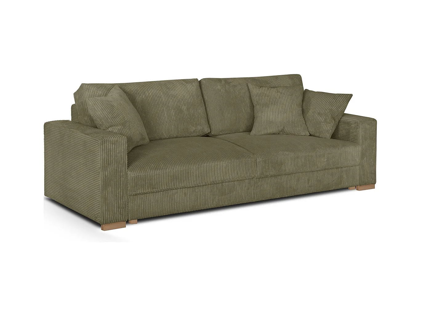 Canapé convertible 3 places en velours côtelé vert kaki - Robin