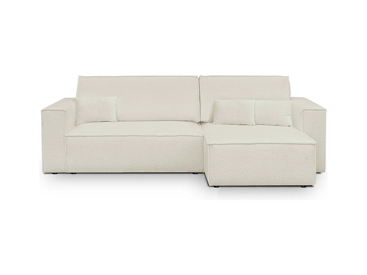 Canapé d'angle convertible réversible 4 places avec coffre de rangement en tissu bouclé beige - Livia