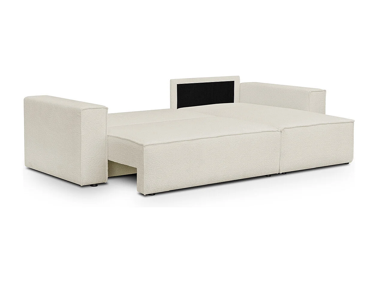 Canapé d'angle convertible réversible 4 places avec coffre de rangement en tissu bouclé beige - Livia