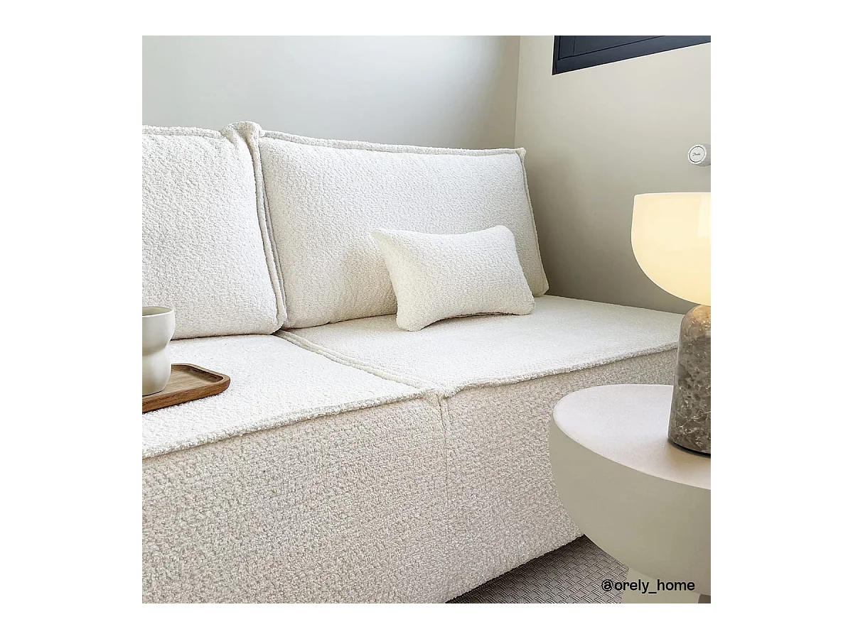 Canapé convertible 3 places avec coffre de rangement en tissu bouclé beige - Milla