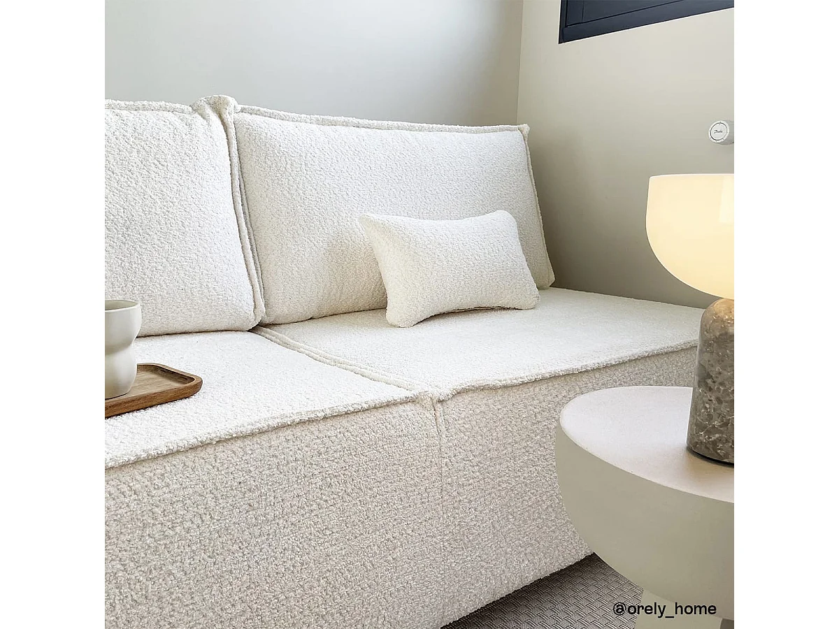 Canapé convertible 3 places avec coffre de rangement en tissu bouclé beige - Milla