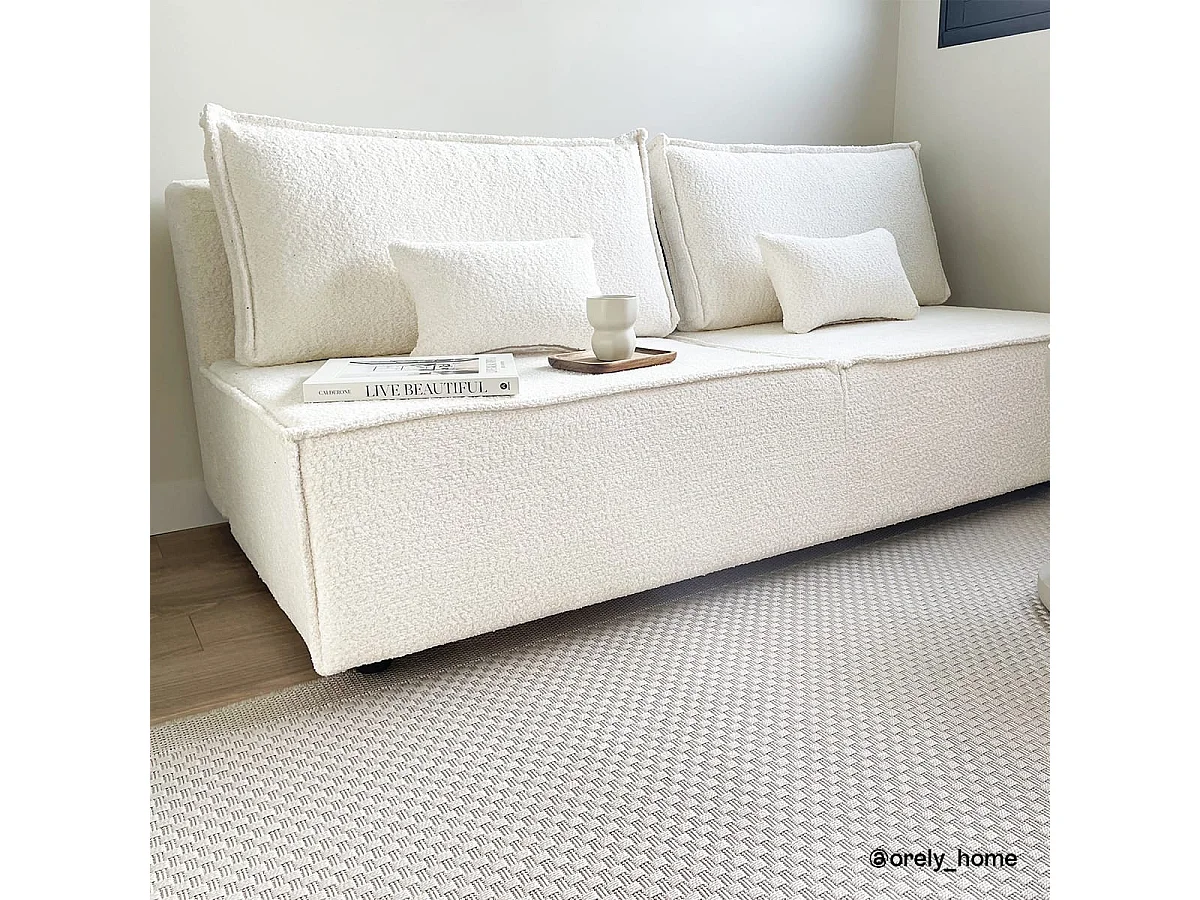 Canapé convertible 3 places avec coffre de rangement en tissu bouclé beige - Milla