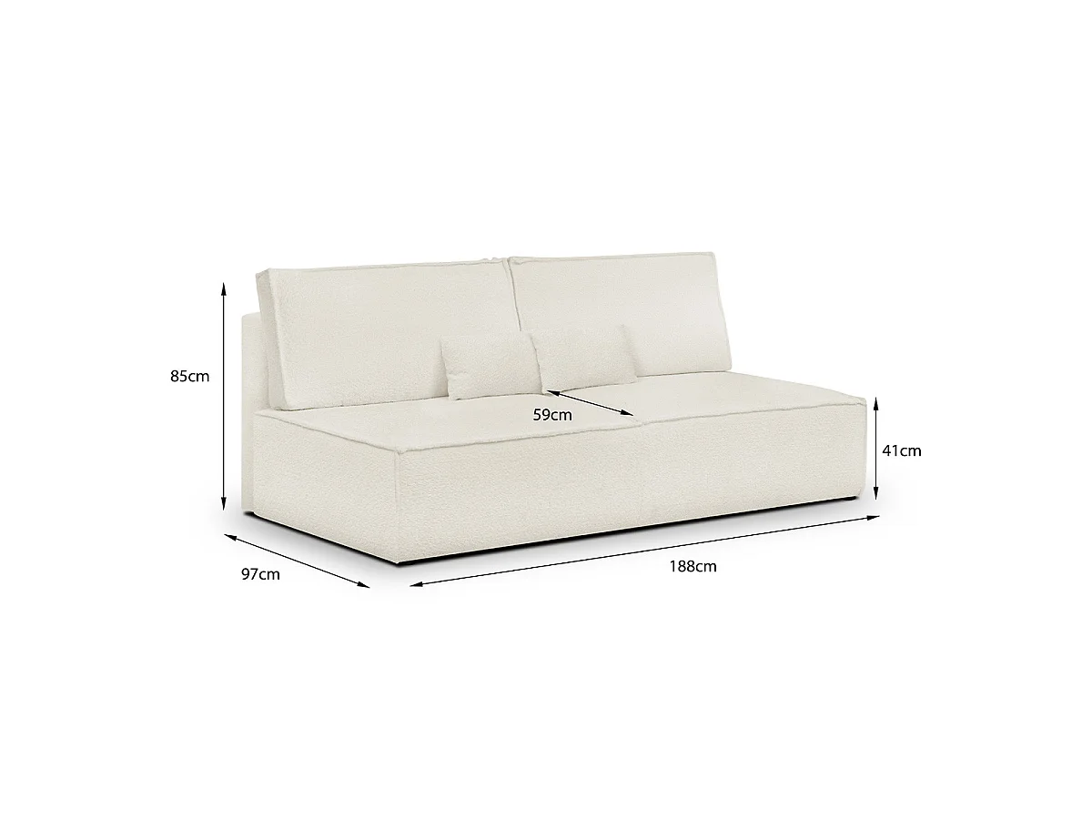 Canapé convertible 3 places avec coffre en tissu bouclette beige MILLA