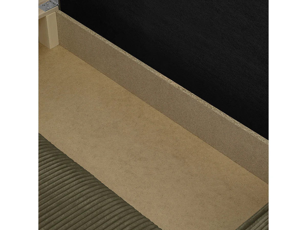 Canapé d'angle convertible réversible 4 places avec coffre de rangement en velours côtelé vert kaki - Livia