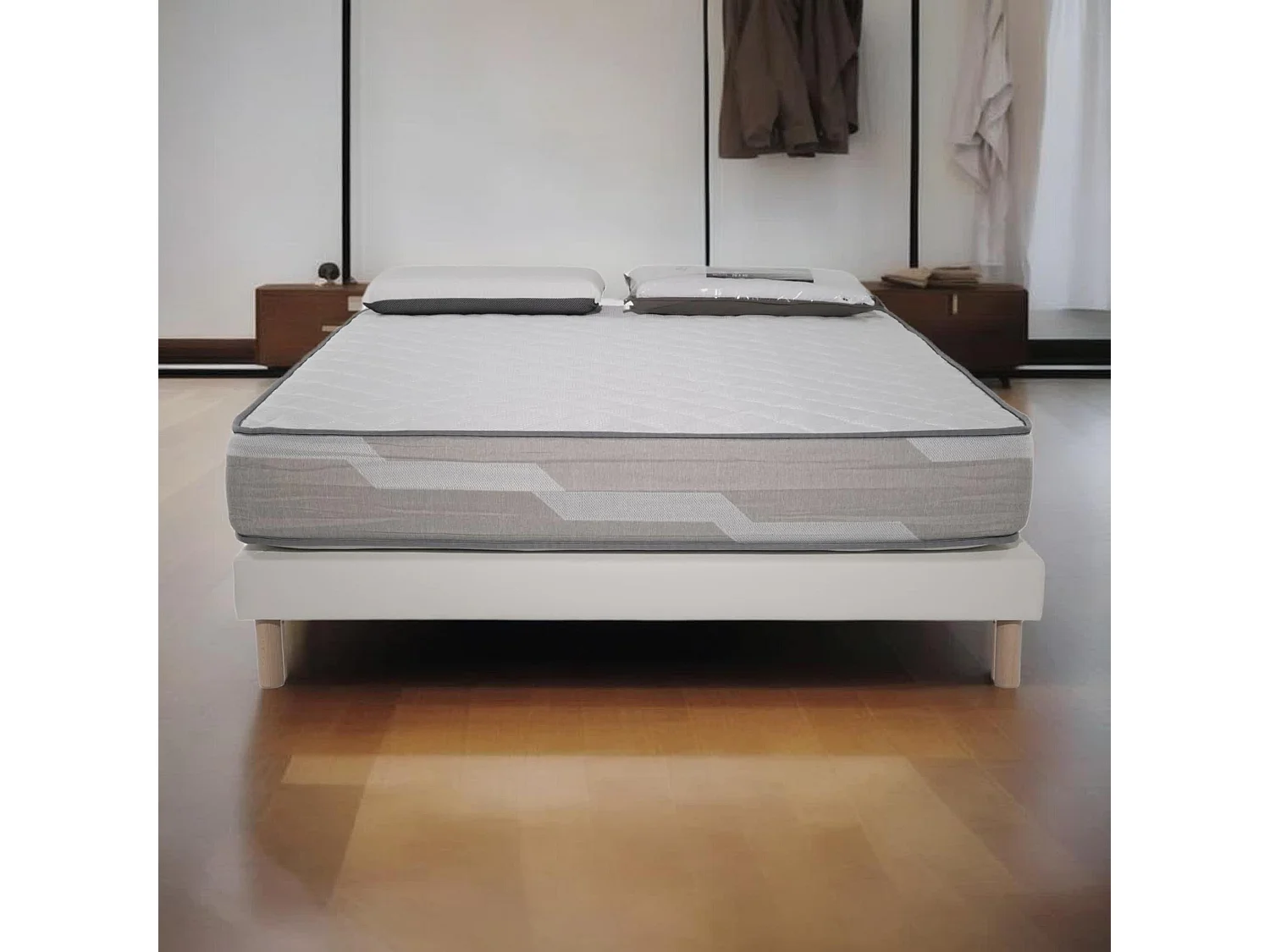 Ensemble Matelas 140x190cm ressorts ensachés Select et 2 Oreillers 70x40 et Sommier blanc
