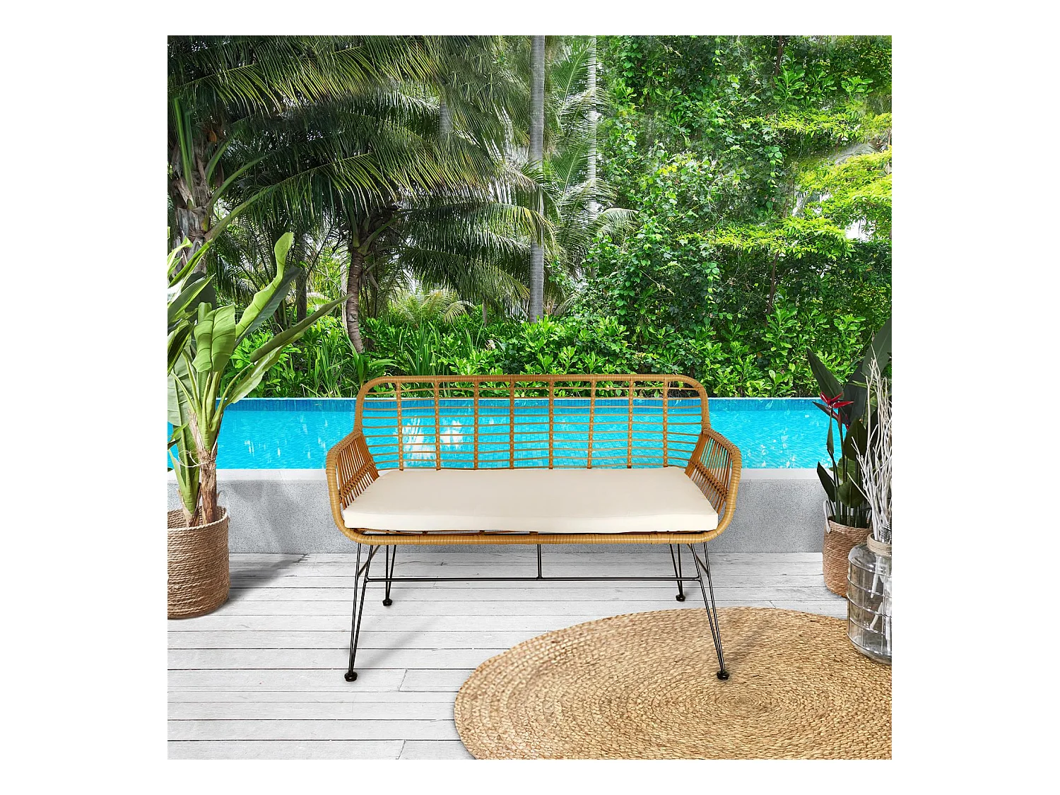 Banc Surabaya Coussin Beige Marron, Noir, Beige