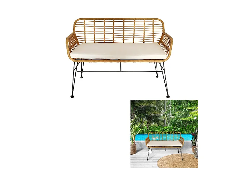 Banc Surabaya Coussin Beige Marron, Noir, Beige