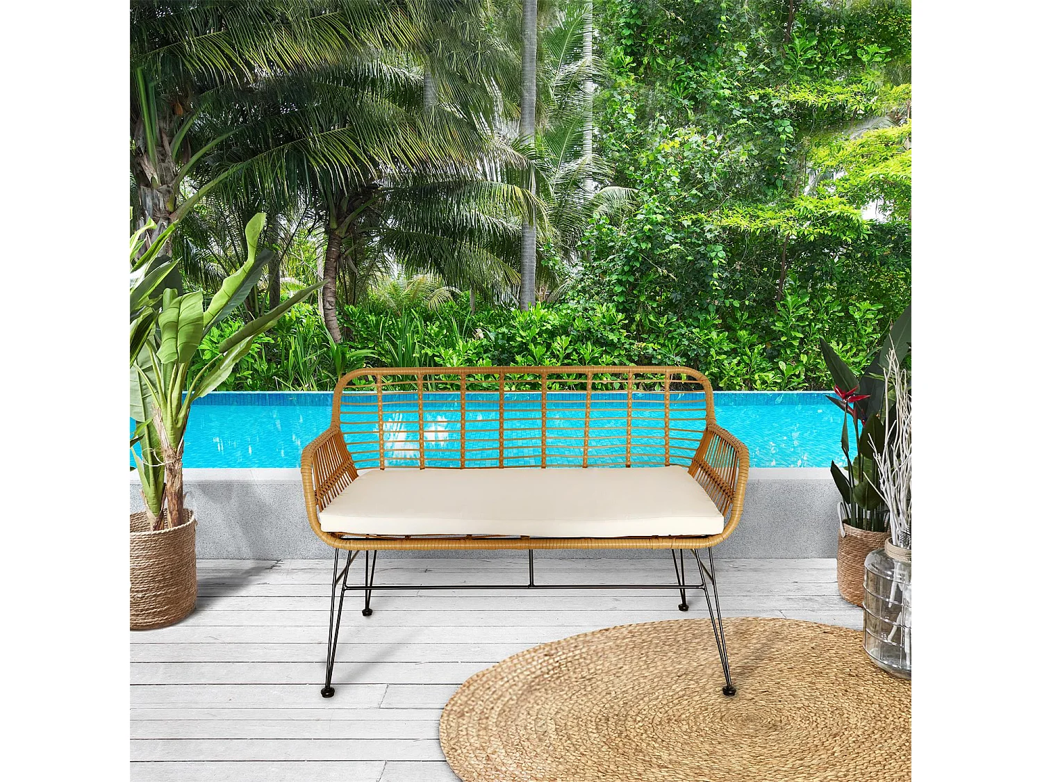 Banc Surabaya Coussin Beige Marron, Noir, Beige