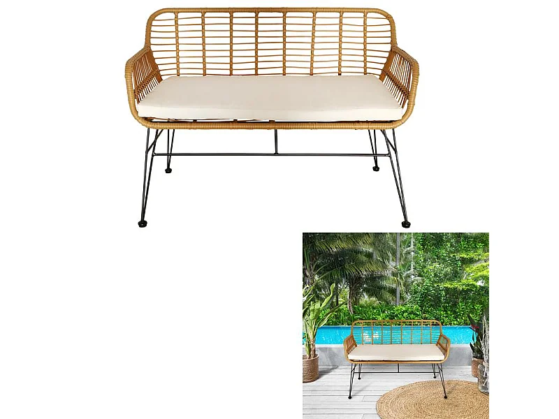 Banc Surabaya Coussin Beige Marron, Noir, Beige