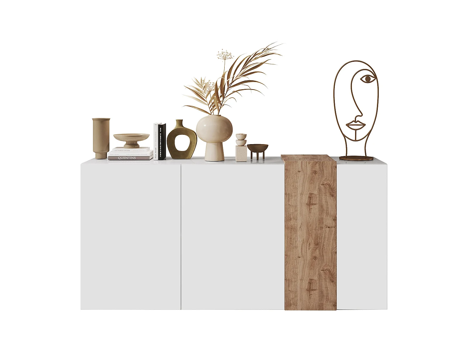 Credenza con 3 ante Bianco e Naturale chiaro - CAYNO