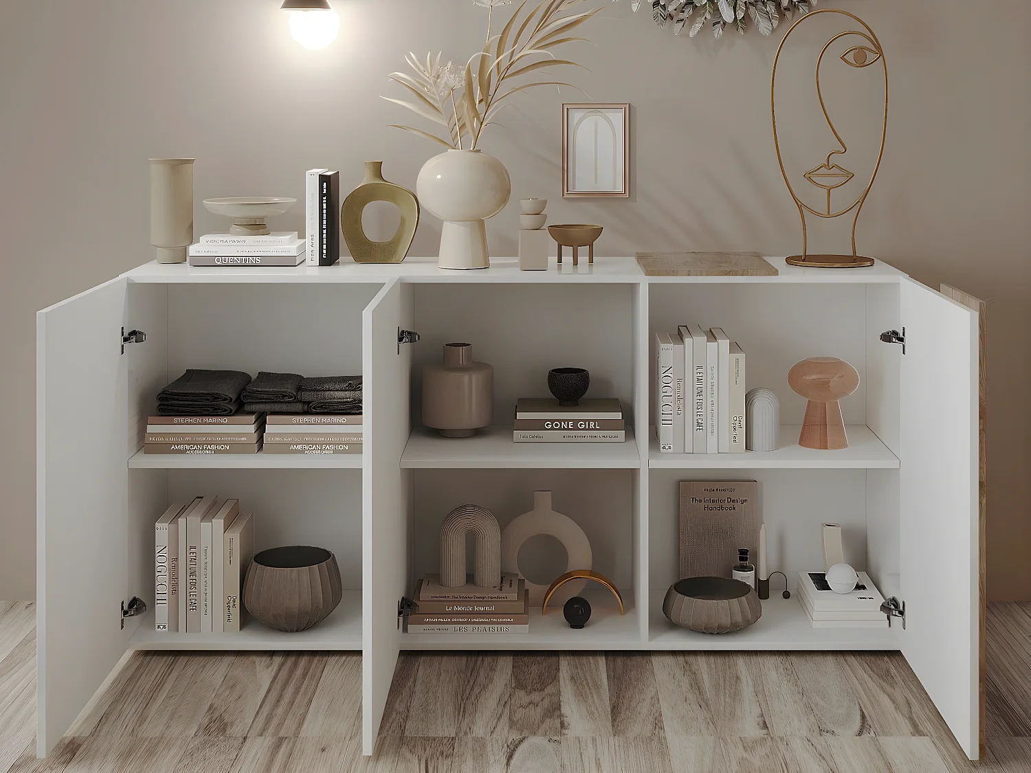 Credenza con 3 ante Bianco e Naturale chiaro - CAYNO