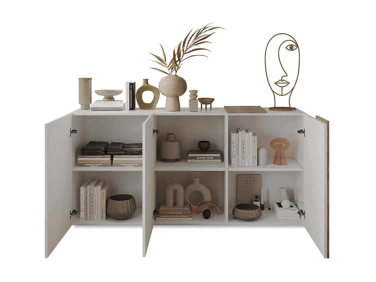 Buffet avec 3 portes - Blanc et naturel clair - CAYNO