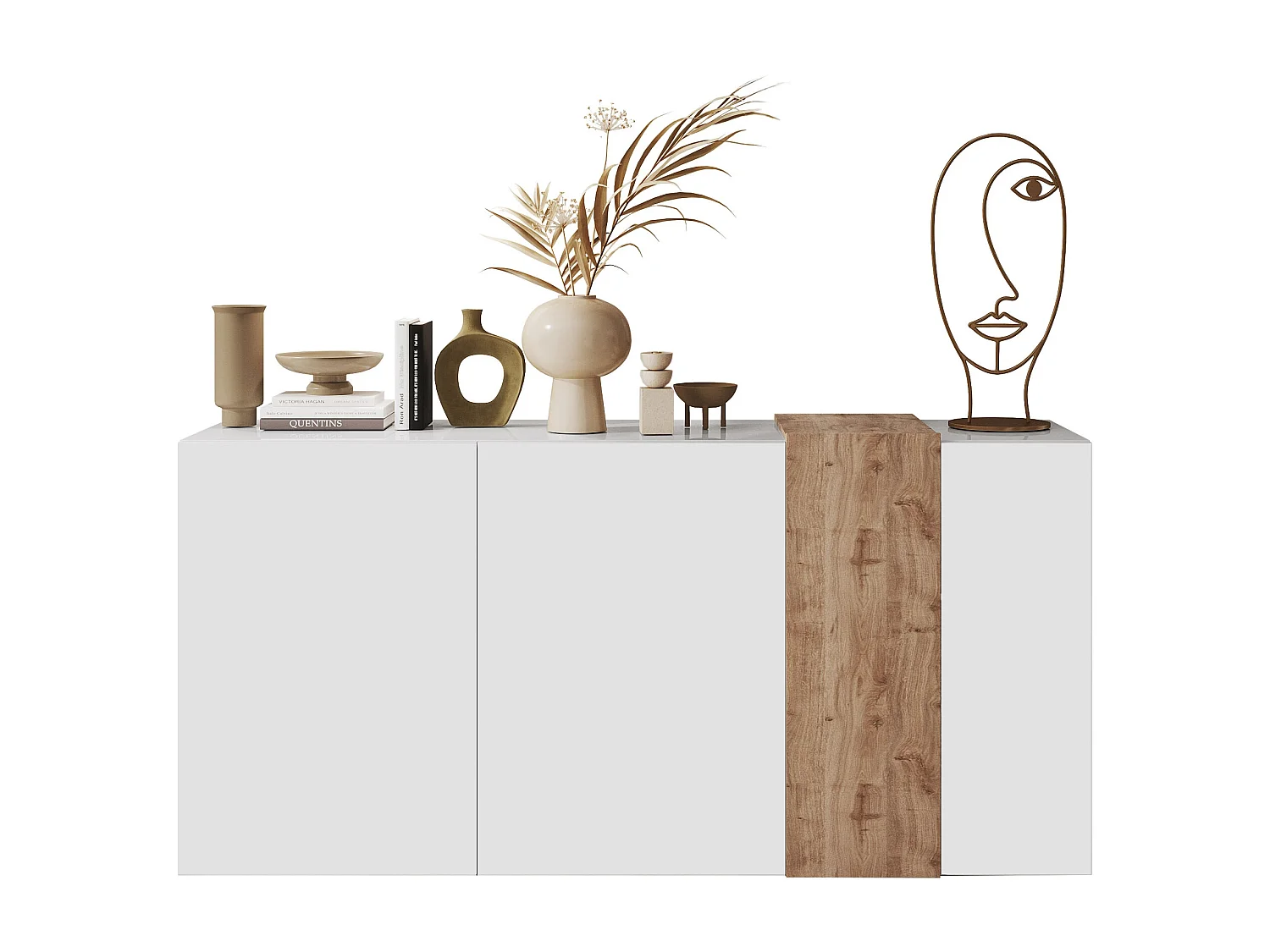 Buffet avec 3 portes - Blanc et naturel clair - CAYNO