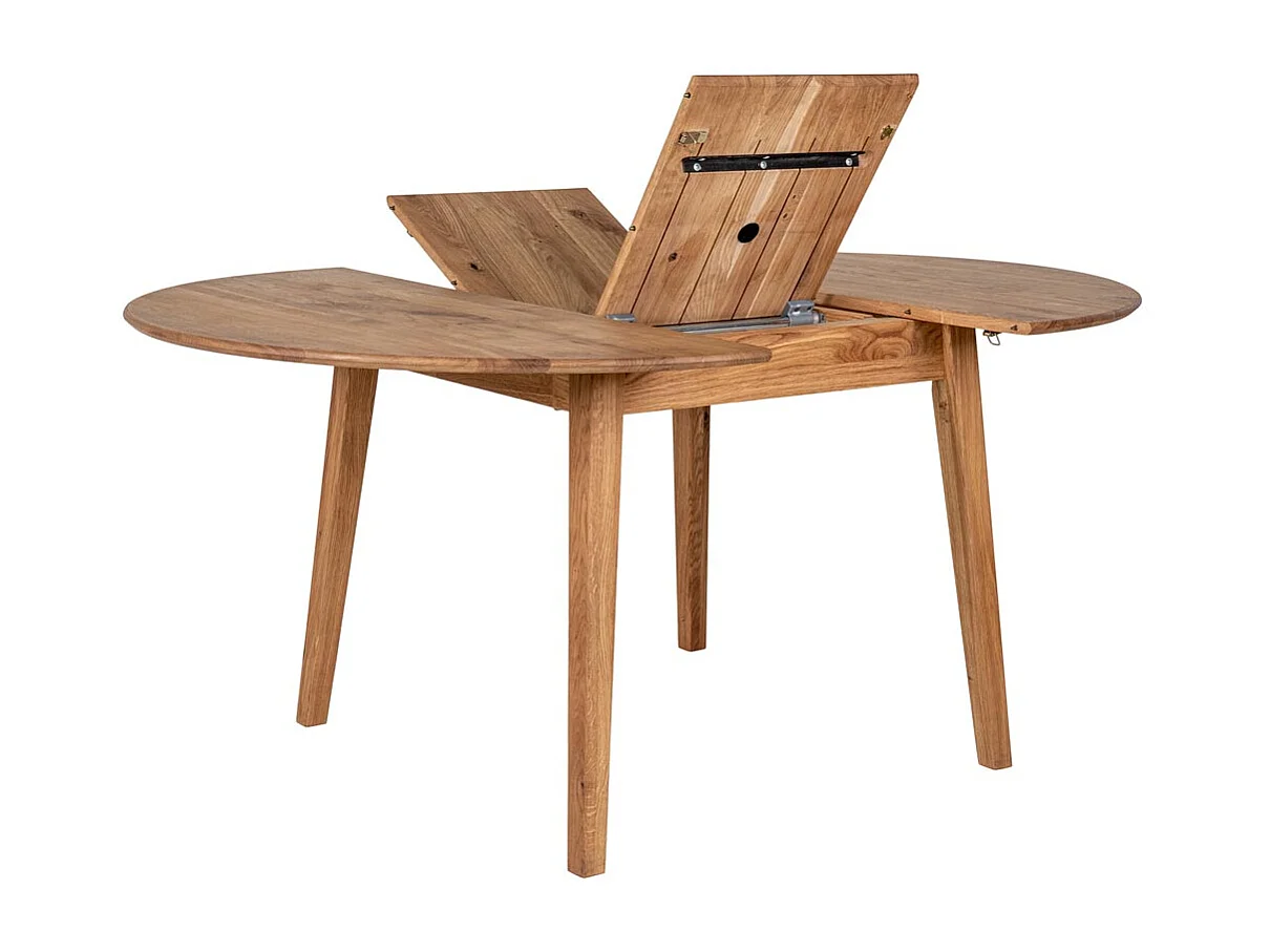 Metz table de salle à manger avec plateaux supplémentaires extenstible papillon 118x118/158cm chêne huilé.