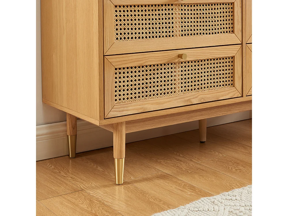 Bombong - Commode 6 tiroirs en bois et cannage L120cm - Bois clair