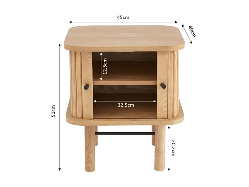 Table de chevet ERNEST frêne portes tambour