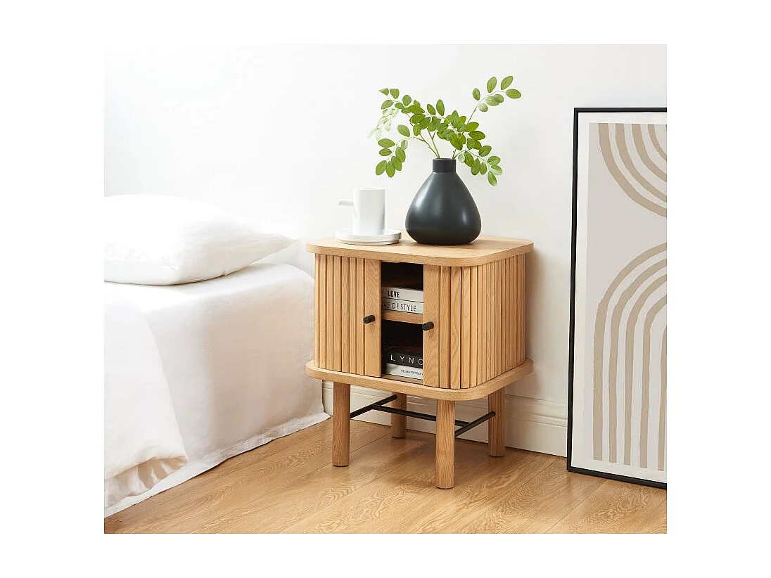 Table de chevet ERNEST frêne portes tambour