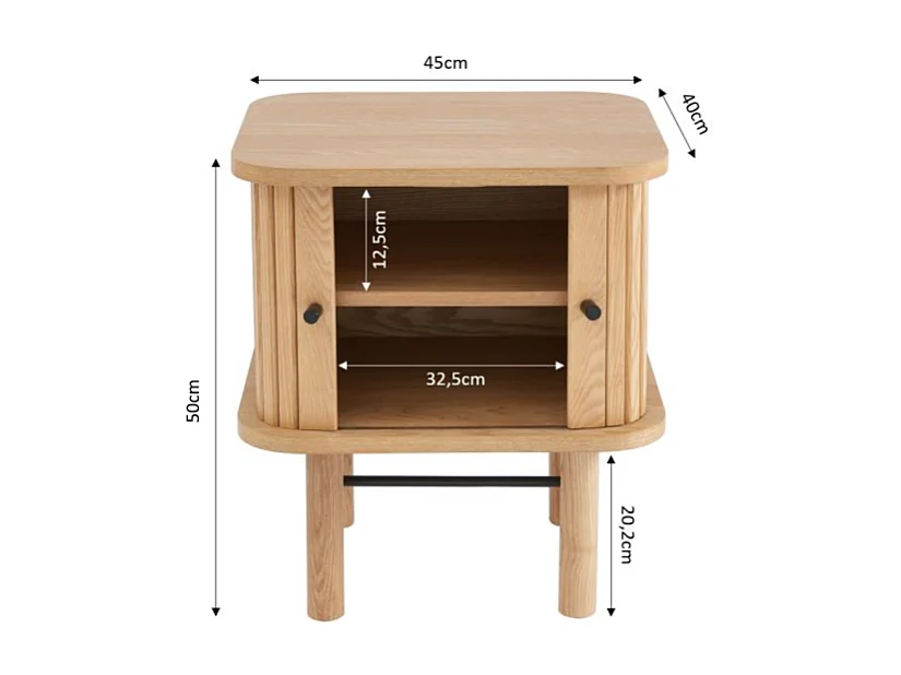 Table de chevet ERNEST frêne portes tambour