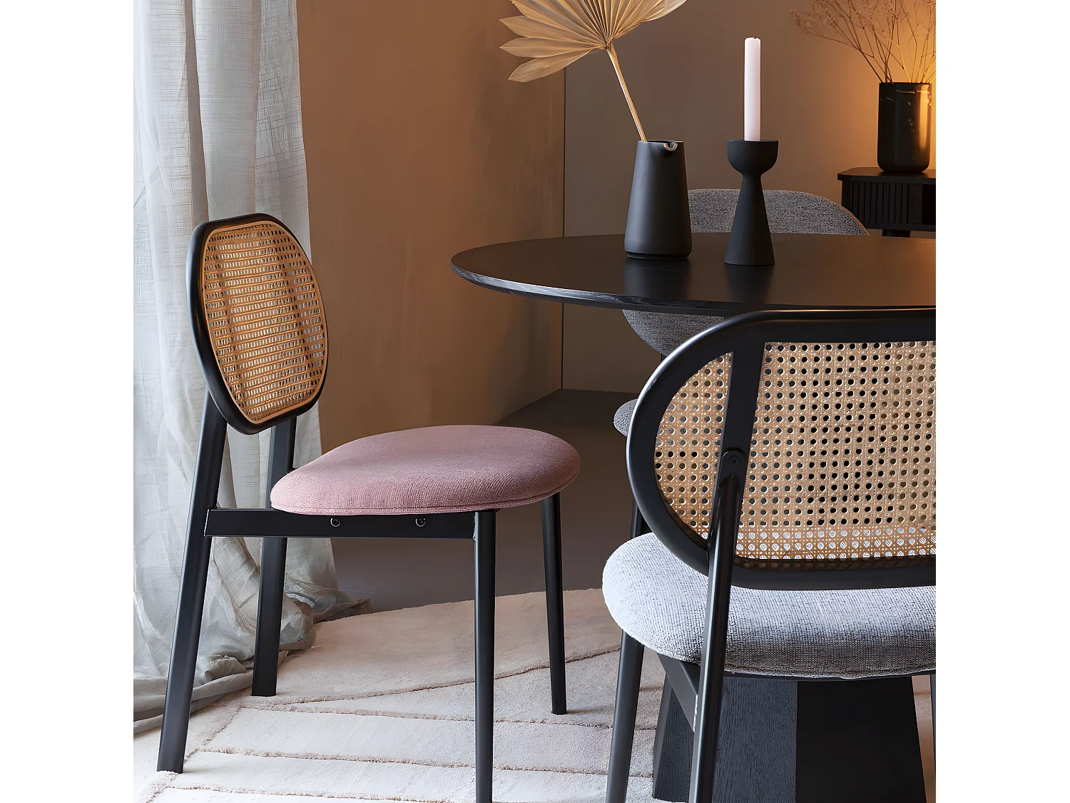 Spike - Chaise en tissu et cannage - Rose