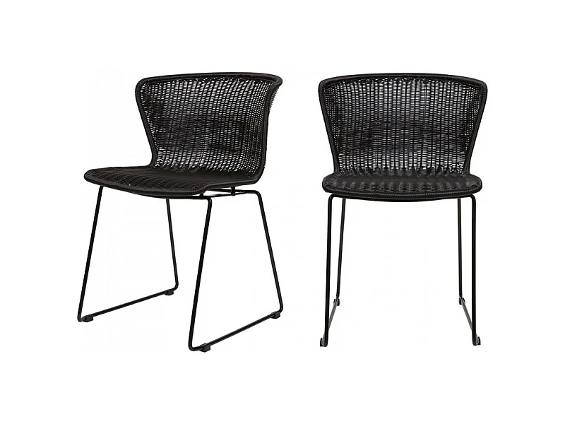 Wings - Lot de 2 chaises indoor/outdoor en résine tressée - Noir