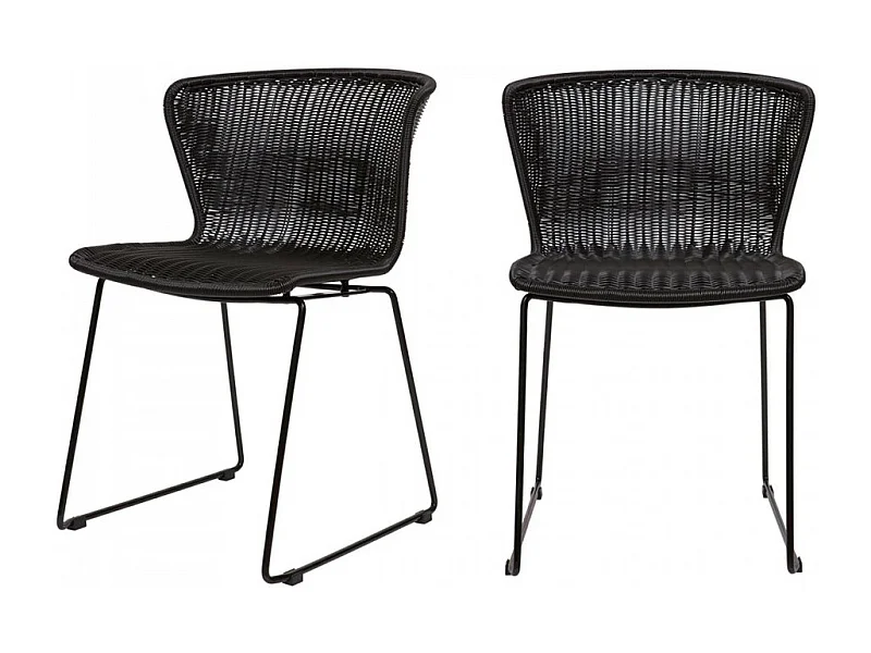 Wings - Lot de 2 chaises indoor/outdoor en résine tressée - Noir