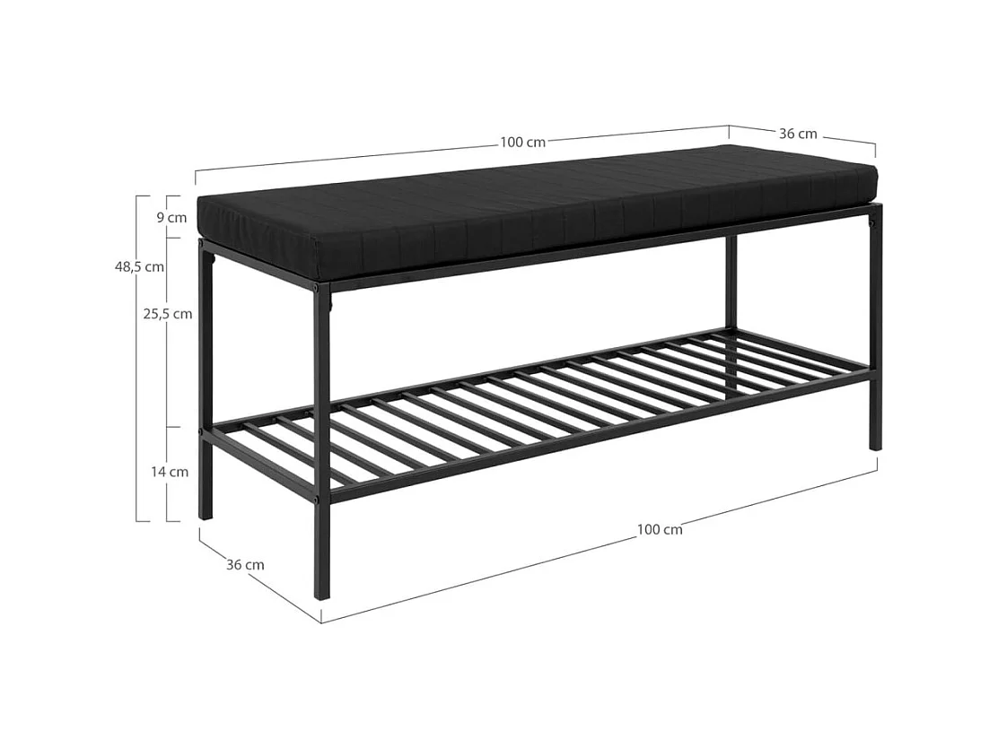 VITA zwarte metalen bank met kussen en plank