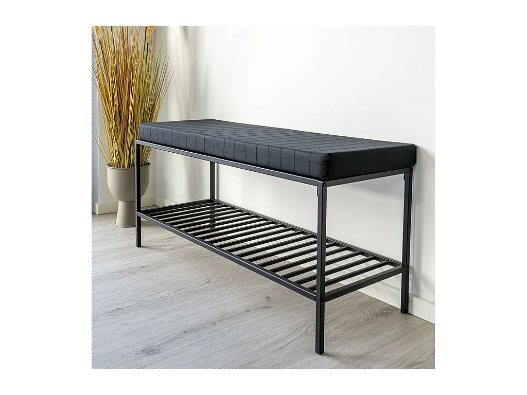Banc Avery avec étagère et coussin Noir