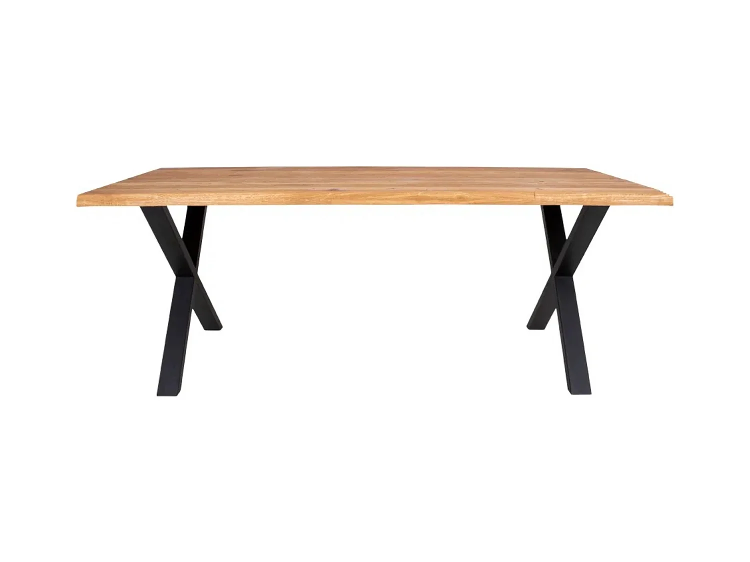 Table à manger industrielle TOULON – Chêne massif & acier noir, design avec bord ondulé-Marron-Largeur 140 cm