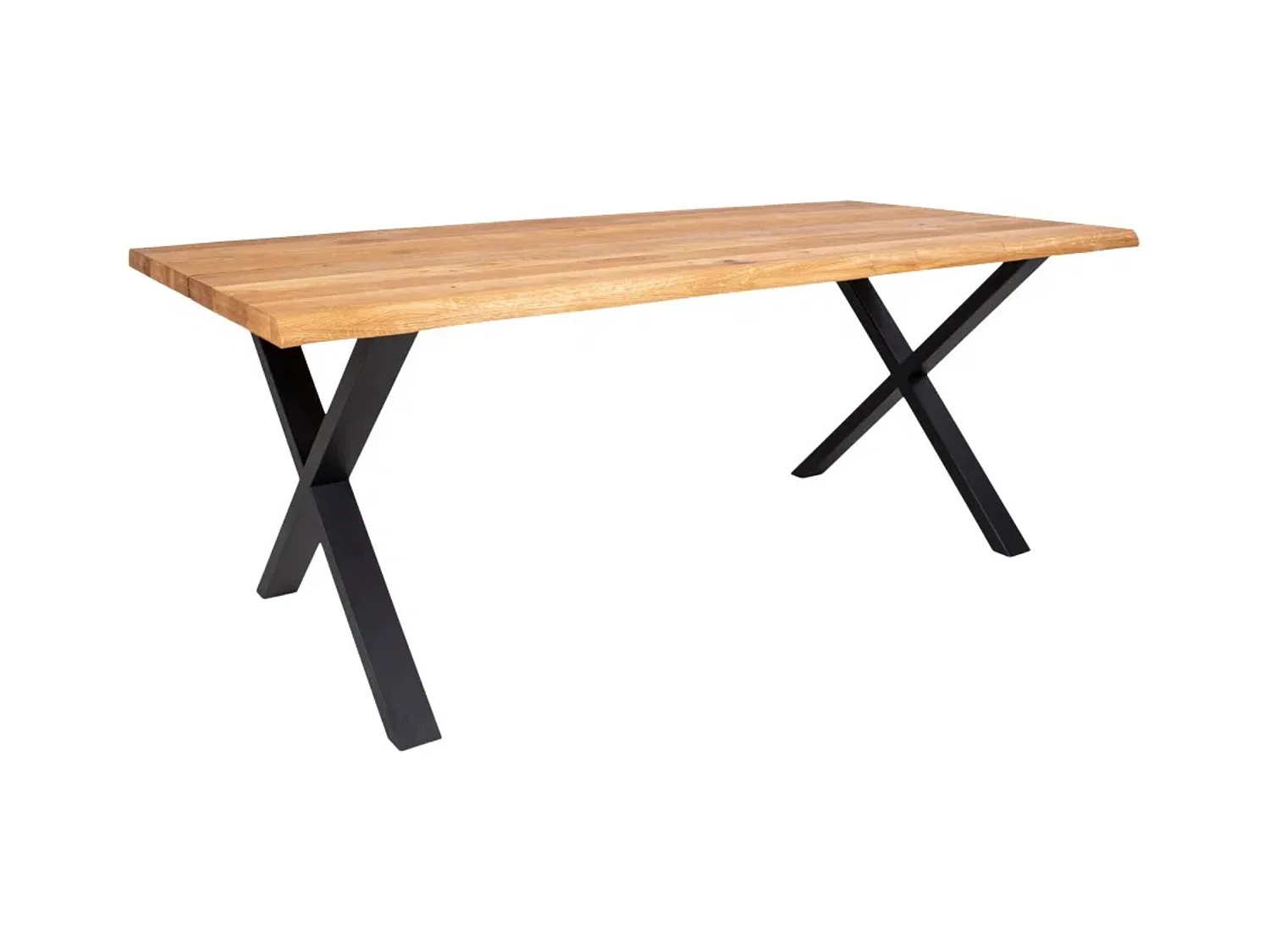 Table à manger industrielle TOULON – Chêne massif & acier noir, design avec bord ondulé-Marron-Largeur 140 cm